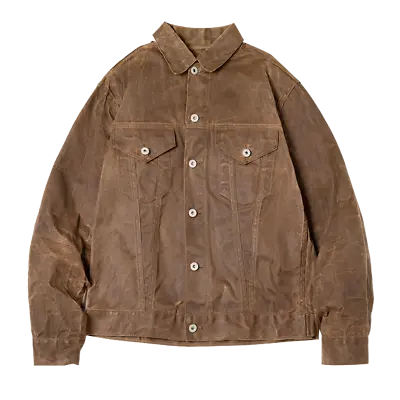 Mens Retro Amekaji Oil Waxed Jacket Canvas Cotton Khaki Military Casual Coats • $59