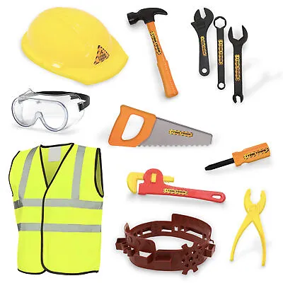 Builder Construction Worker Costume 12 Piece Deluxe Fancy Dress Childs Outfit • £10.99