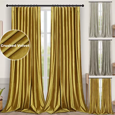 Luxury Crushed Velvet Curtains Pair Thick Blackout Curtain Thermal Window Drapes • £45.23