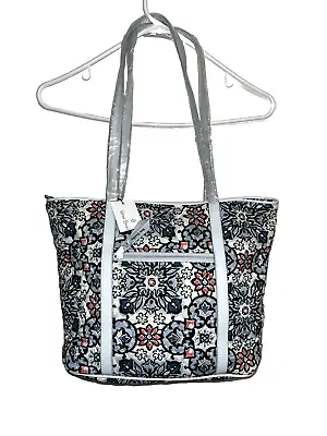 Vera Bradley  Blue Trimmed Medium Tote Lisbon Medallion Blue Flowers Purse New • $34.97