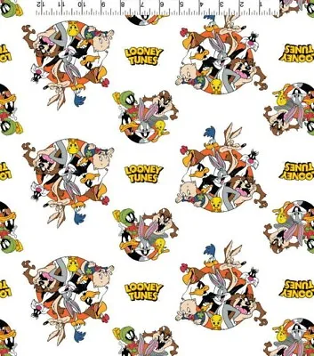 Fabric Looney Tunes Licensed Disney 100% Cotton 135cm Wide Thats All Folks White • £17.41