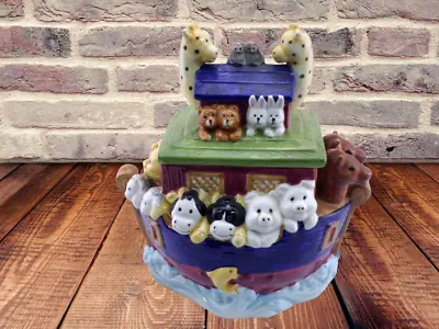 Ceramic  Noah's Ark Cookie Jar W/ Lid Bible Animals Elephants Giraffes Monkey • $29.95