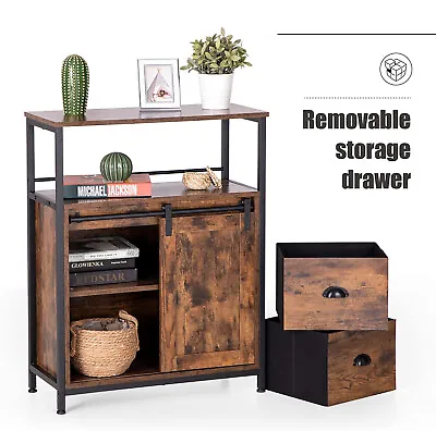 Accent Wood Storage Cabinet Kitchen Living Room Cupboard With Sliding Barn Door • $118.99