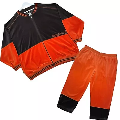 Vintage SEAN JOHN Velour 2 Piece Warm Up Track Suit & Pants - Brown Orange - 3XB • $149.99