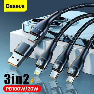 Baseus PD 100W 3 In 1 USB Type-C Micro Fast Charging Cable For IPhone 15 Laptop • $21.59