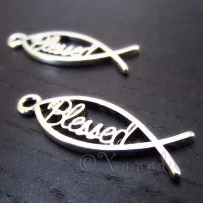 Blessed Christian Fish 28mm Antique Silver Plated Charms C9633 - 10 20 Or 50PCs • $4.50