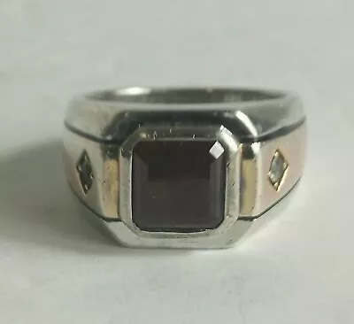 Men's 925 Sterling Silver Two Tone Ruby And Sapphire Ring Size 10 • $125