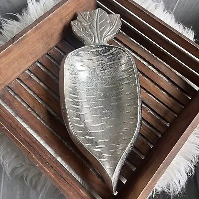 NEW Silver Metal Easter Carrot Heavy Shaped Serving Dish Made In India 🥕 🐰 • $22