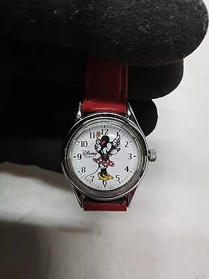  DISNEY MINNIE MOUSE WATCH Red Leather Band By TIME WORKS  • $12.99