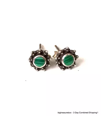 Vintage Earrings 925 STERLING SILVER Pierced Stud Malachite Navajo Jewelry Lot Y • $0.99