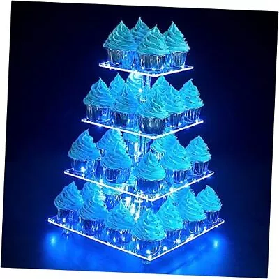 Cupcake Stand 4-Tier Square Cupcake Holder With LED Light 4 Tier Square Blue • $40.39