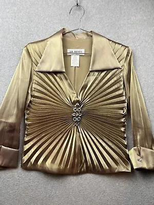 Vintage J.R. Nites Caliendo Pleated Blouse Women Size 10 90's New Years Metallic • $27.99