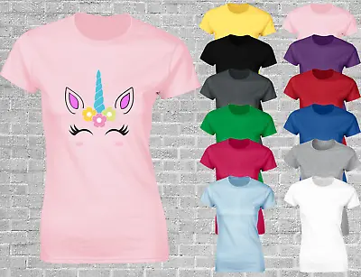 Unicorn Face Ladies T Shirt Funny Magic Design Cute Fashion Wizard Summer Top • £8.99