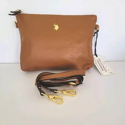 U.S. POLO ASSN. Arlington Flat Crossbody Shouldet Leather Tan Brown Women's Bag  • $35