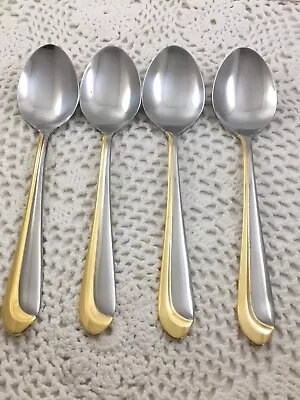 Cambridge COMPLIMENT Stainless Gold Accent 4 Teaspoons 6 1/2  Flatware • $19.54