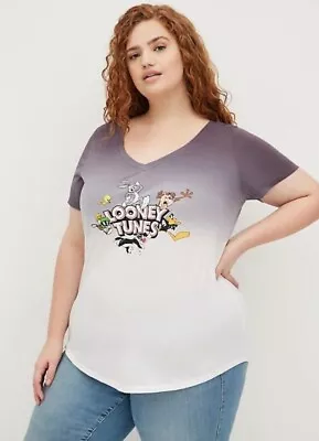 $45.50 • Buy Torrid Looney Tunes Logo V-Neck Dip Dye Tee Shirt Bugs Daffy Taz Plus 4X New