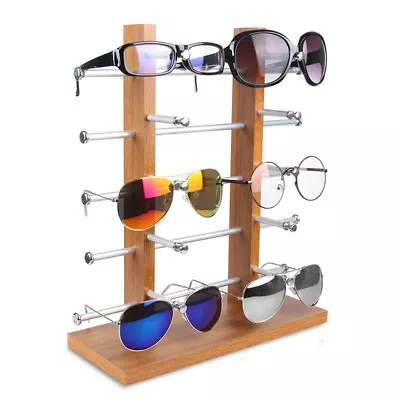 Double Row Wood Sunglass Display Shelf Show Case Racks Eye Glasses Show Stand • $23.99