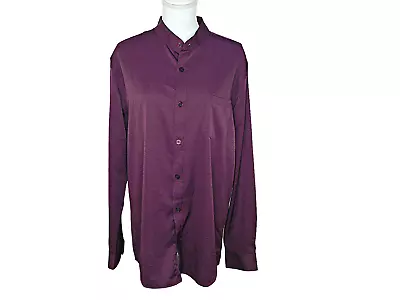 Mens Slim Fit Long Sleeve Casual Button Down Band Collar Dress Shirt Pocket Sz L • $24.97