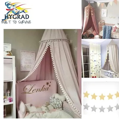 Children Bed Canopy Round Dome Mosquito Curtain Kid Bedroom 3 Colors With Star's • £20.99