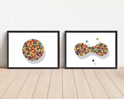 Modern Wall Art Prints Contemporary Style 2xA4 | Atomic Age Physics Colour Balls • $13.55