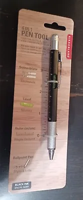NEW Kikkerland 4-In-1 Pen Tool Black Screwdriver Level Ruler Pen • $7