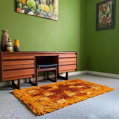 £295 • Buy Vintage 60s Rya Rug In Orange With Gold And Brown Tones Rectangular