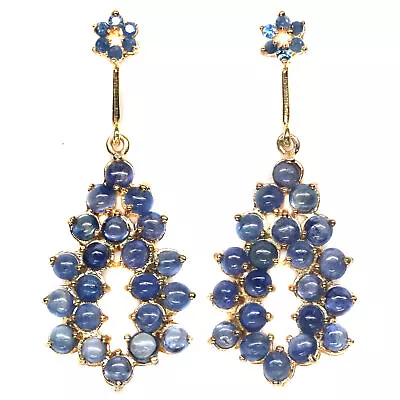 Heated Blue Sapphire Drop-Earrings Silver 925 Sterling 18K Gold Plated • $322.81