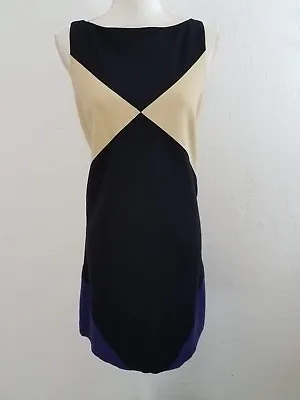 Ali Ro Womens Size 4 Black Beige Geometric Colorblock Sleeveless Shift Dress  • £13.45
