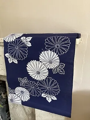 Unused Vintage Japanese Yukata Cotton Fabric - By Metre - 35cm Wide -Blue Floral • £14