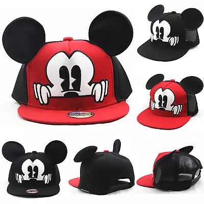 Toddler Boy Girls Baseball Cap Cartoon Mickey Mouse Ear Snapback Mesh Sun Hats • £10.49