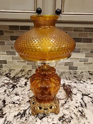 EF And EF Electric Hobnail Amber Lamp Vintage Table Lamp For Home Decor • $99