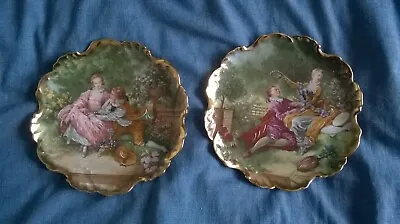 Lovely Pair Of Limoges Scalloped Cabinet Plates Fragonard Lovers Porcelain D'art • £45