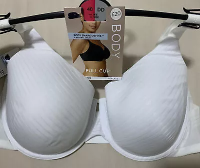 Ex M&S BODY SHAPE DEFINE UNDERWIRED NATURAL UPLIFT FULL CUP Bra WHITE Size 40DD • £13.99