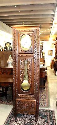 $3200 • Buy French Antique Oak Wood Britany Morbier Grandfather Clock C. 1843 Runs Perfect