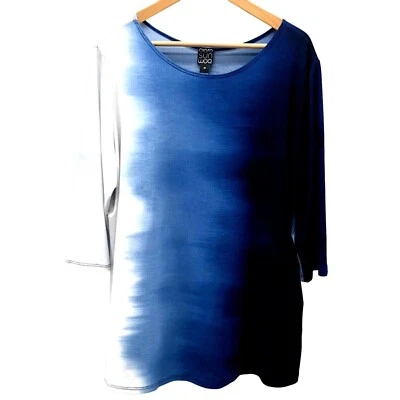 $37.59 • Buy Vintage Ciara Sun Woo Tunic Top Blouse Size 1X Lagenlook Artsy Blue White Ombre