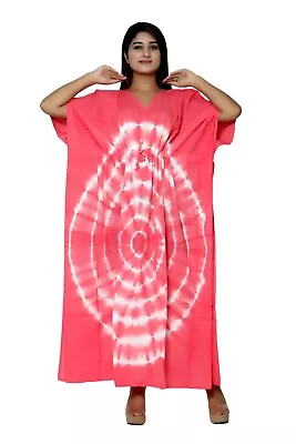 Indian Peach Cotton Shibori Night Maxi Caftan Dress Women's Clothing Kaftan AU • $47.86