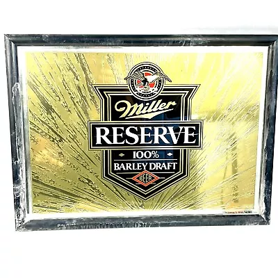 Vintage Miller Beer Mirror Sign Framed Reserve 100% Barley Draft  24 X 17” • $29.95