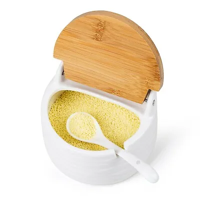 Ceramic Sugar Pot With Lid & Spoon Sugar Bowl Spice Jar • £7.99