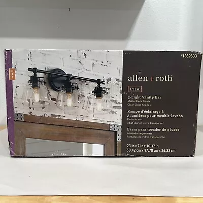 Allen + Roth 3-Light Vanity Bat Matte Black Clear Glass Shades. W/ Bulbs • $17.99