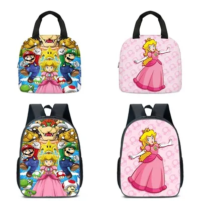 Kids Super Mario Princess Peach Backpack Rucksack Student School Lunch Bag Gift • £10.79