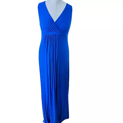 Matty M Women's Size L Cobalt Blue Jersey Maxi Surplice Neckline Dress • $21