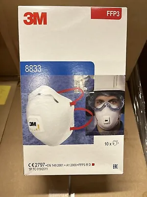 Safety Masks 3M 8833 FFP3 Cup-Shaped Soft Seal Valved Respirator Box Of 10  • £9