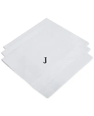 $95 Bloomingdales Mens Dress Handkerchief Monogram J Print White Pocket Square • $4.40
