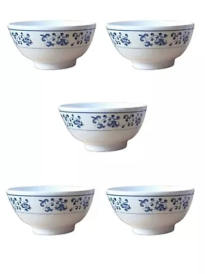 5x Dinner Bowls Rice Cereal Traditional Blue  White Floral Print-Melamine 4.25  • £19.99