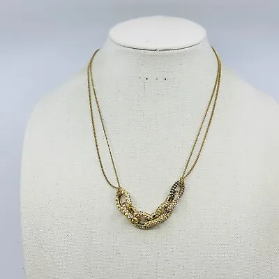 J. Crew Necklace Chunky Chain Link Pave Crystal Iridescent Gold Tone Jewelry • $29.95