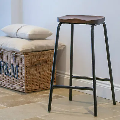 Industrial Vintage Science Poseur Lab Metal Black Mango Wooden Kitchen Bar Stool • £68