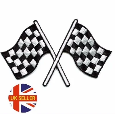 Chequered Flag Racing Embroidered Logo Patch Badge Iron On / Sew On Fancy Dress • £2.69