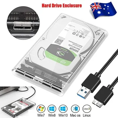 Hard Drive Enclosure USB 3.0 SATA 2.5  In External HDD SSD Case Disk TRANSPARENT • $9.99