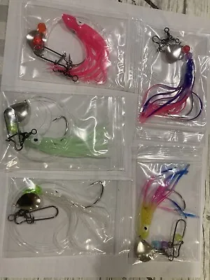 10 Squid 4/0 Offset Kahle Hooks Fluke Flounder Spinner Rigs 3 Way Swivel • $23.69