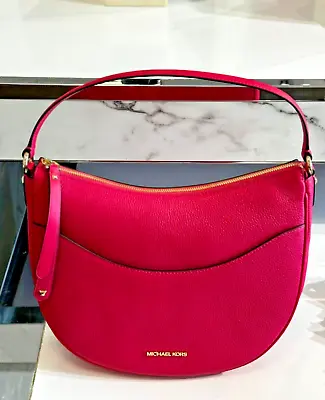 Michael Kors Dover Large Leather Top Zip Half Moon Shoulder Bag In Electric Pink • $119.95